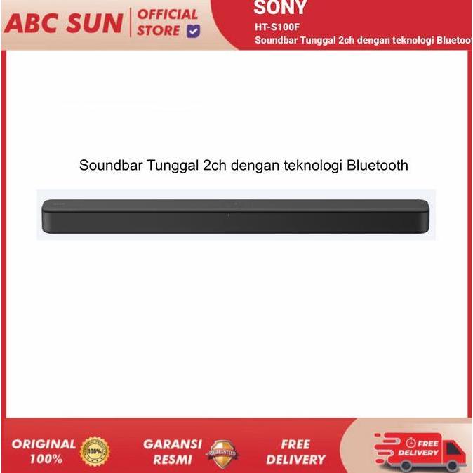 Sony Soundbar Ht-S100F Single 2Ch Dengan Bluetooth Bass Reflex Hdmi Arc S-Force Surround Virtual Nig