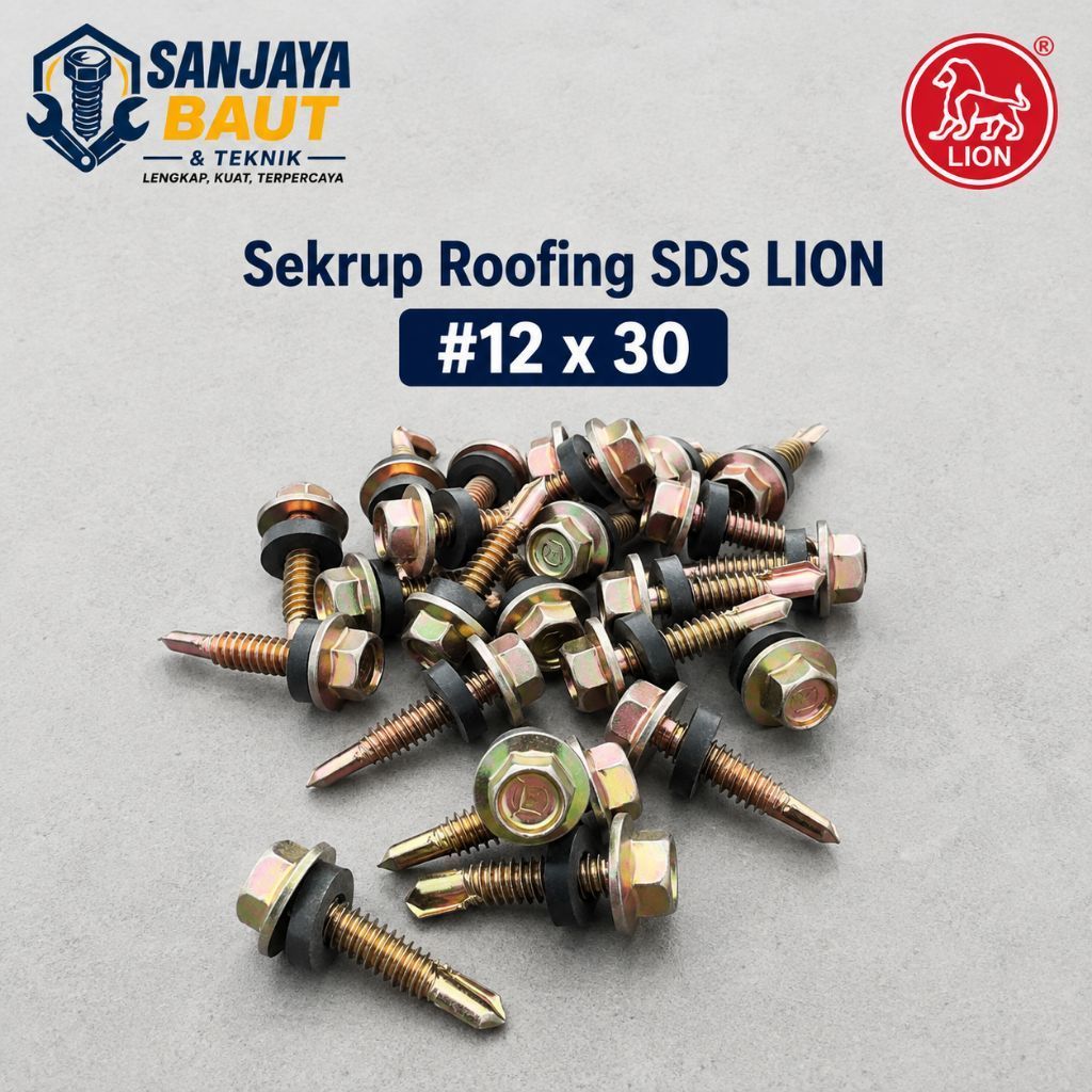 Sekrup Roofing 12 x 30 / Sekrup Roofing Karet / Baut Roofing Kuning / SDS Screws LION