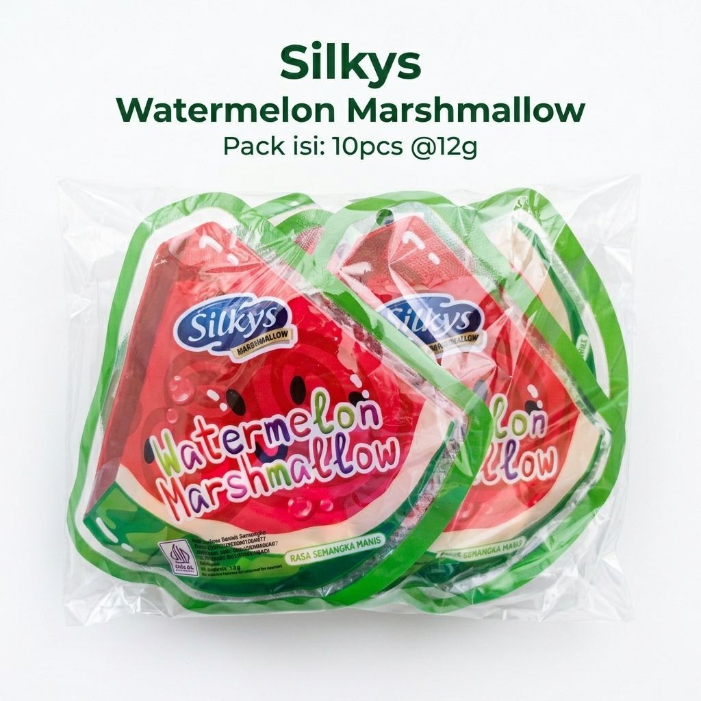 Silkys - Watermelon Marshmallow - Permen Marshmallow rasa Semangka Manis. Pack isi: 10 @12g
