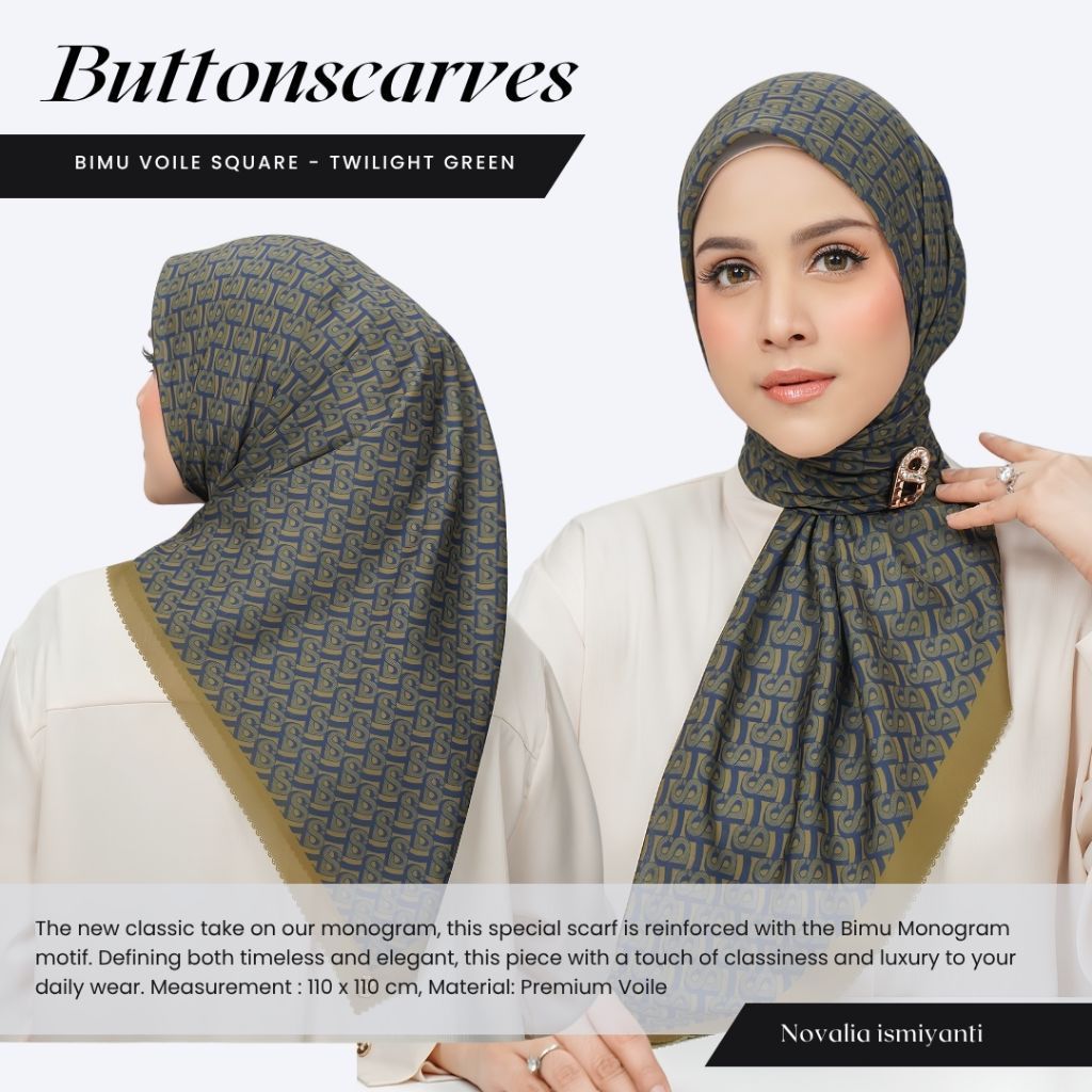 NEW as is Buttonscarves bimu voile square twilight green