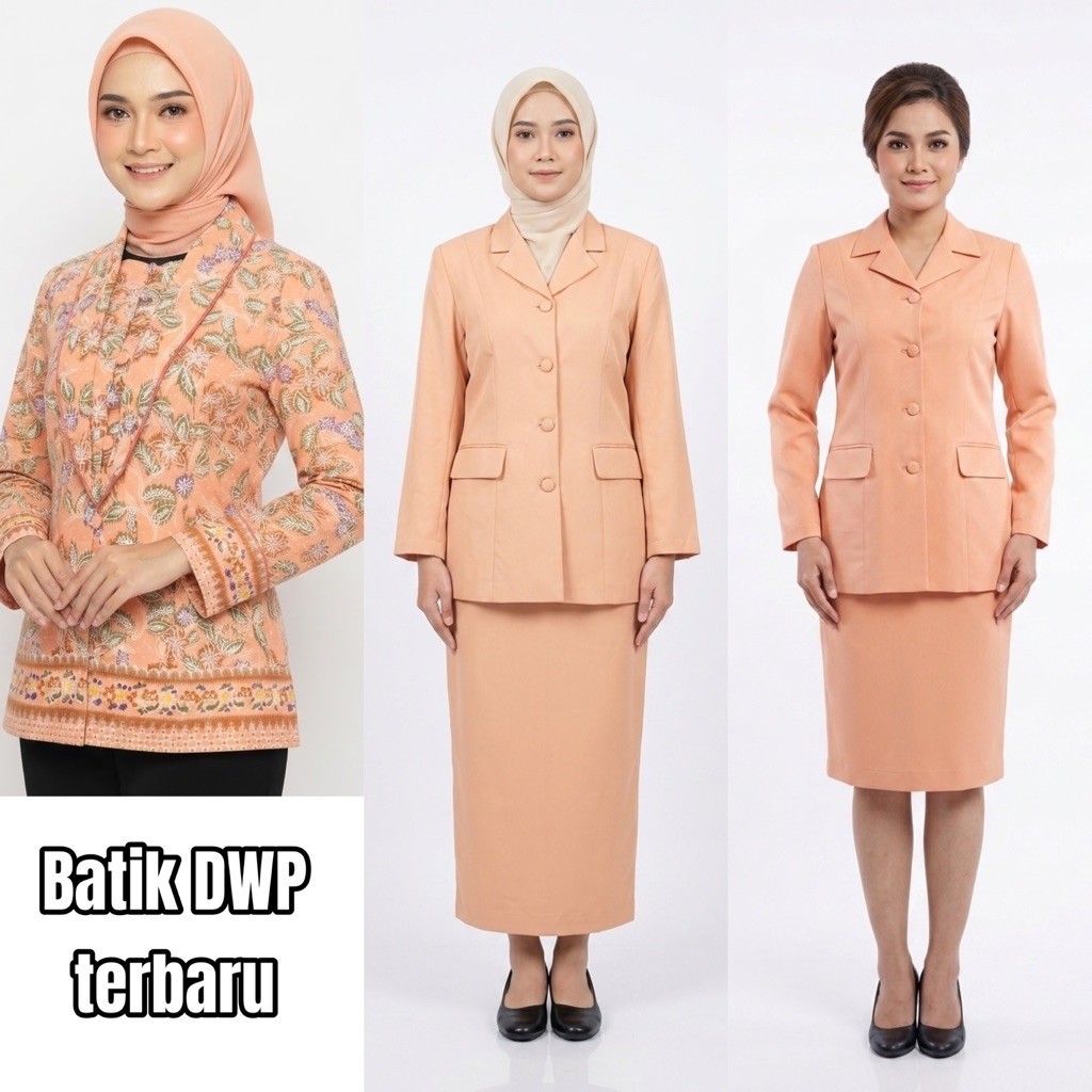Seragam Dharma Wanita Persatuan Lengan Pendek Stelan Rok Pendek Baju Kantor Wanita Ukuran S - 6L
