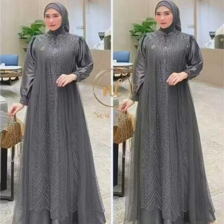Aulia Dress GamisTerbaru 2026 Model Terbaru Mewah Brukat Satin Velvet Premium Kombinasi Tile Spangle