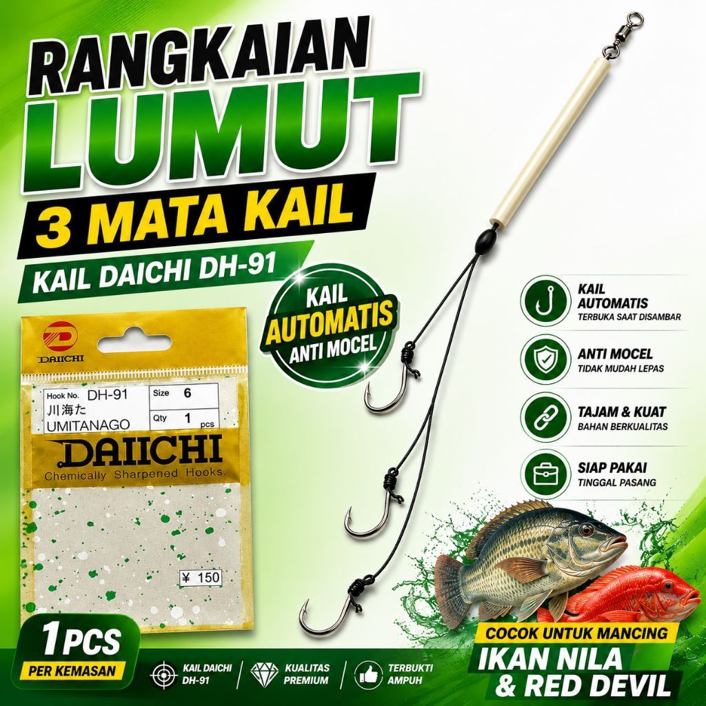Rangkaian Lumut 3 Mata Kail Daichi DH-91 3 & 4  Mata Kail