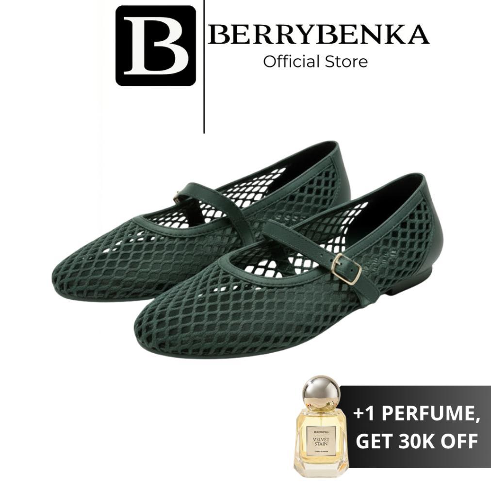 Baru Berrybenka Sofia Mashea Mesh Mary Jane Sepatu Flat Wanita Jelly Breathable Anti Lecet Tahan Air