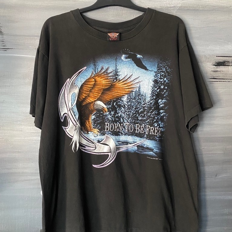 Kaos Art Vintage Harley The Eagle Born To The Free Rock Eagle Vtg 1998 Single Stitch Second Bekas