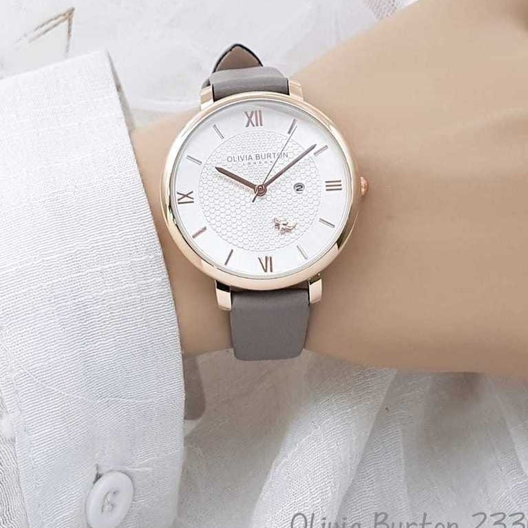 Jam Tangan Wanita Olivi@ Burton Analog Tanggal Strap Kulit