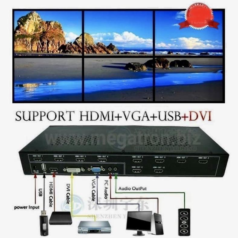 VIDEO WALL CONTROLLER 2 X 3 6CHANNEL 6CH FULL HD 1080P HDMI