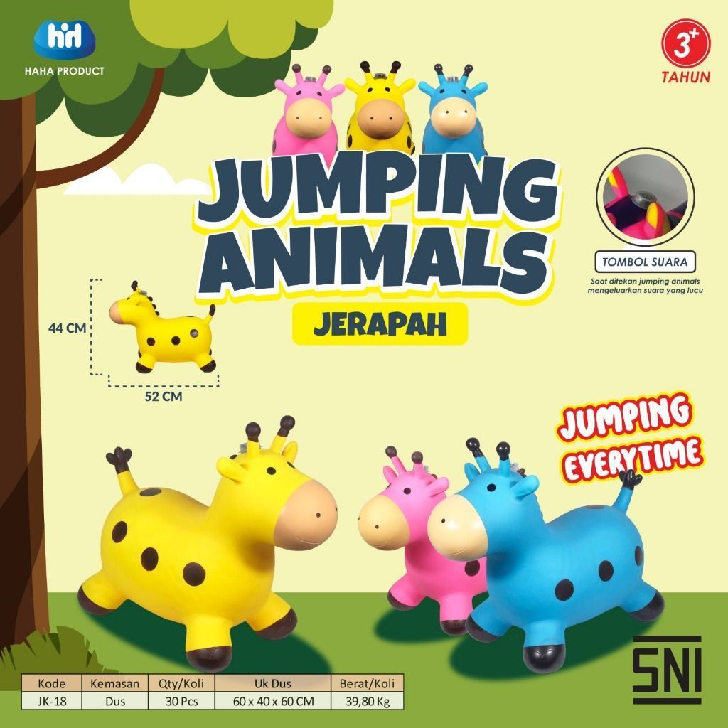 Jumping Animal Music Mainan Kuda Kudaan Karet Motif Hewan Jerapah