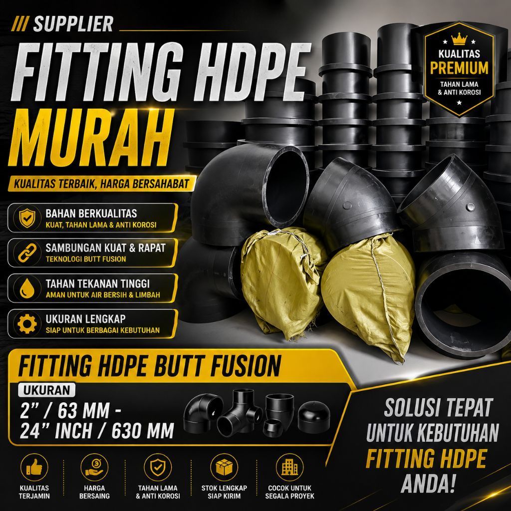 Fitting HDPE Murah Elbow 45° HDPE 5" inch 125mm PN10 & PN16 - Elbow Pipa HDPE - Sambungan Pipa HDPE 