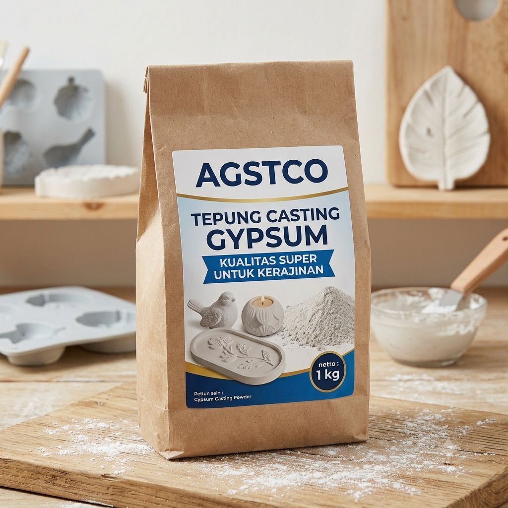 Casting Gypsum 1 KG AGSTCO Premium Putih Halus Bahan Cetak Kerajinan Gypsum Plafon Lis Profil Orname