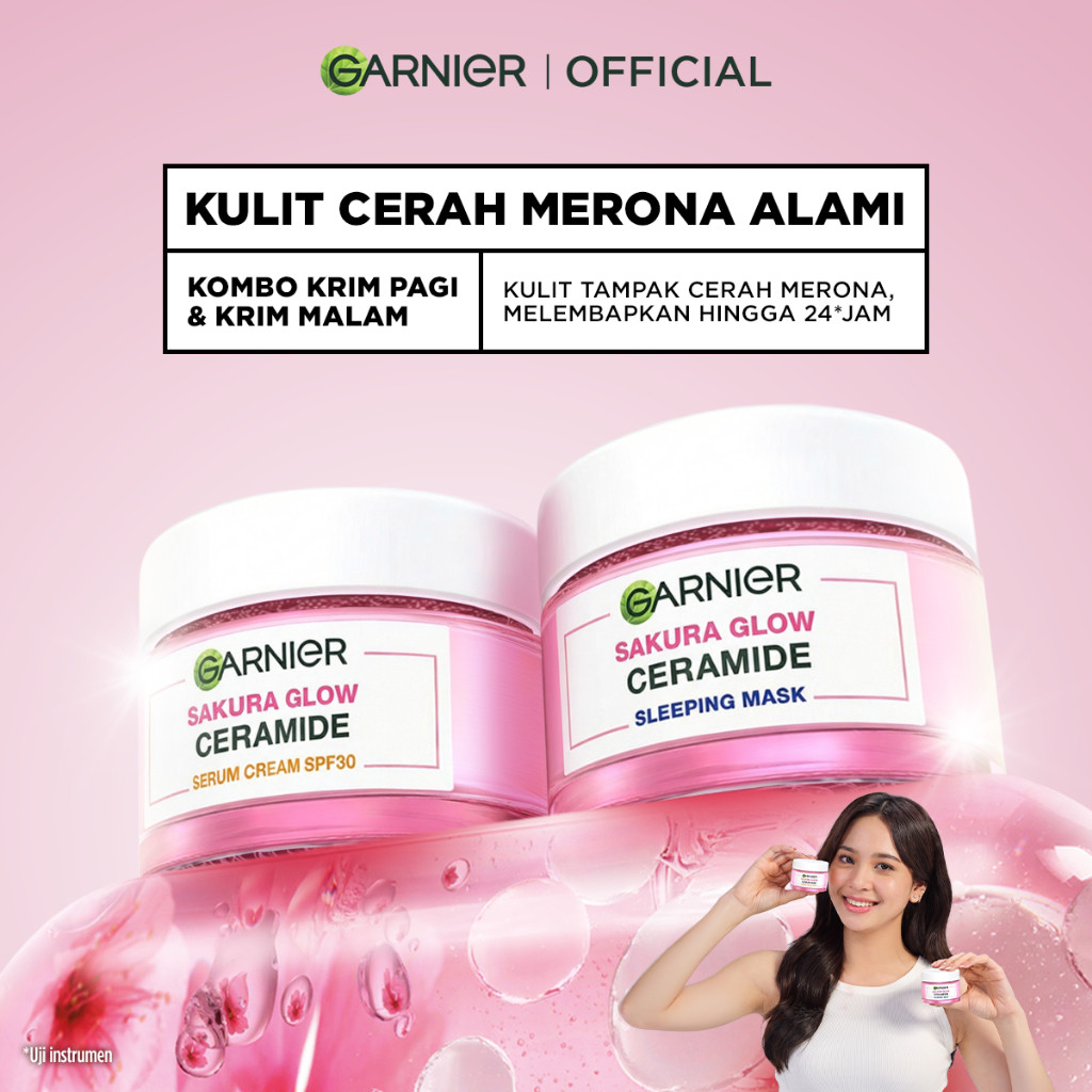 GARNIER Sakura Glow Ceramide Skin Barrier Simple Set Day Cream & Night Cream 50 ml Krim Siang & Krim