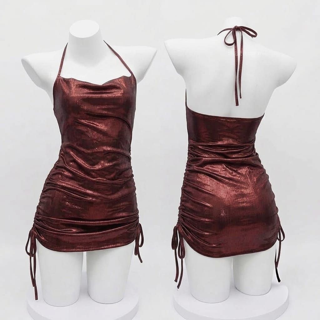 Dress Korean Wanita Sexy Glossy Bodycon NightClub Gaun Party Malam F439