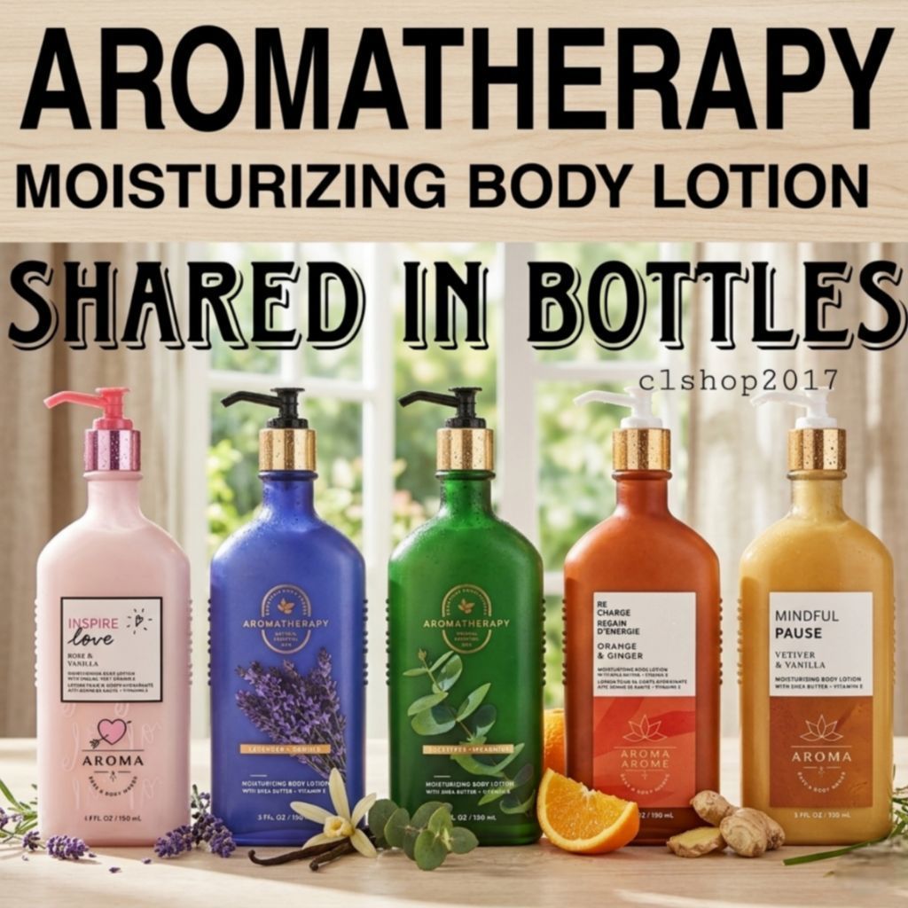 BBW AROMATHERAPY LOTION SHARE IN BOTTLE eucalyptus tea spearmint black chamomile bergamot orange gin