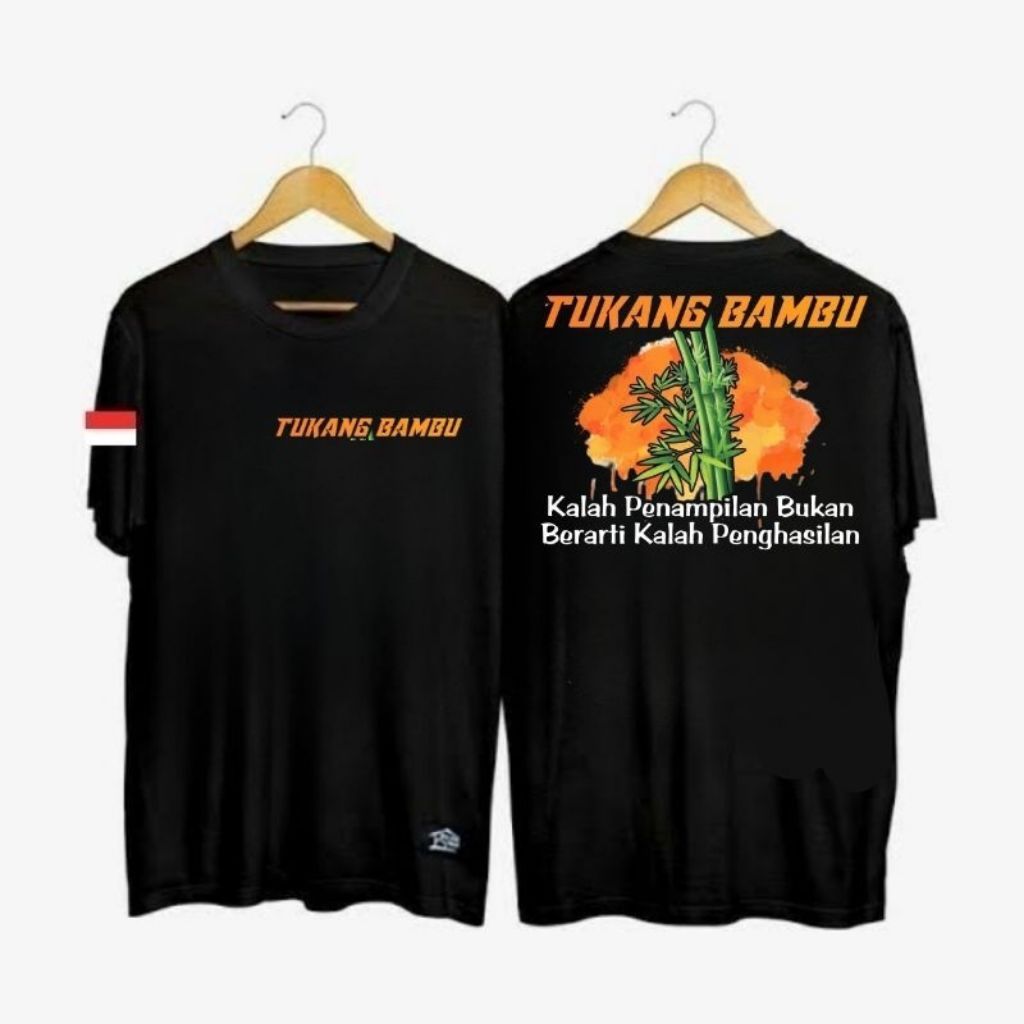 KAOS TSHIRT TUKANG BAMBU CORAK OREN KALAH PENAMPILAN