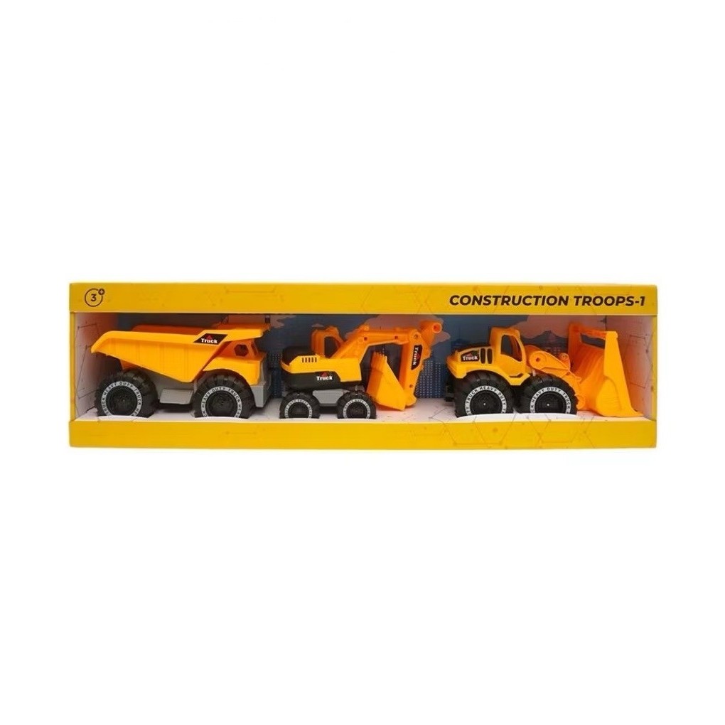 Preloved New Mainan Construction Troops Truck Excavator Wheel Loader Set Warna Kuning