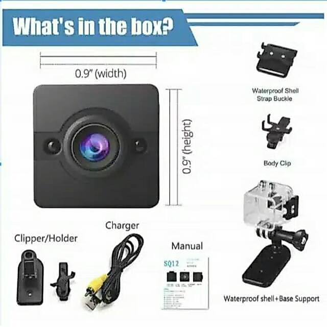 SQ12 Kamera Mini 12MP 1080P Full HD DVR Night Vision - Pengintai Cerdas dengan Lensa Lebar 155°