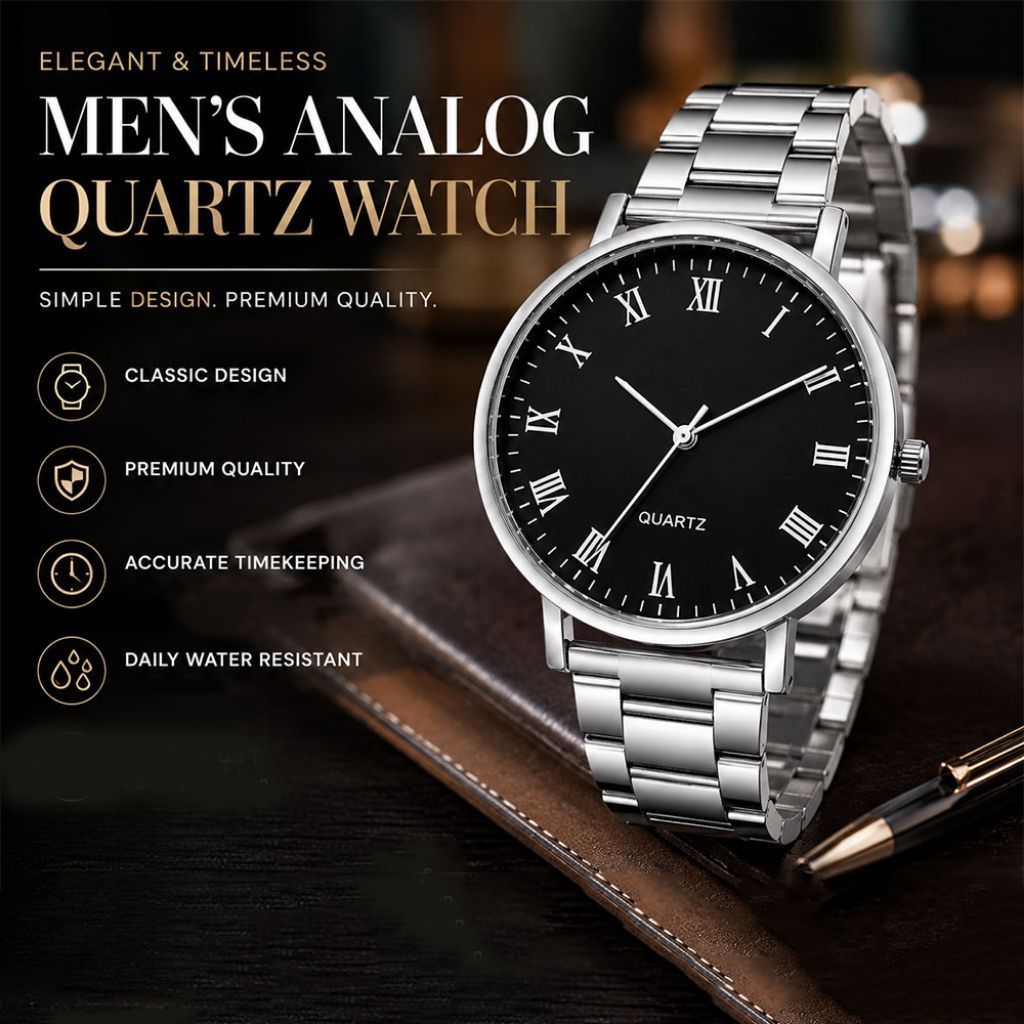 Jam Tangan Analog Pria Elegant Quartz  Stainless Steel 38mm - 23100