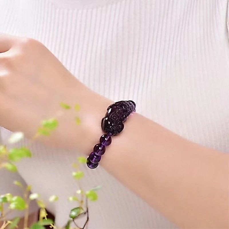 Gelang Feng Shui Amethyst Obsidian Pixiu Keberuntungan