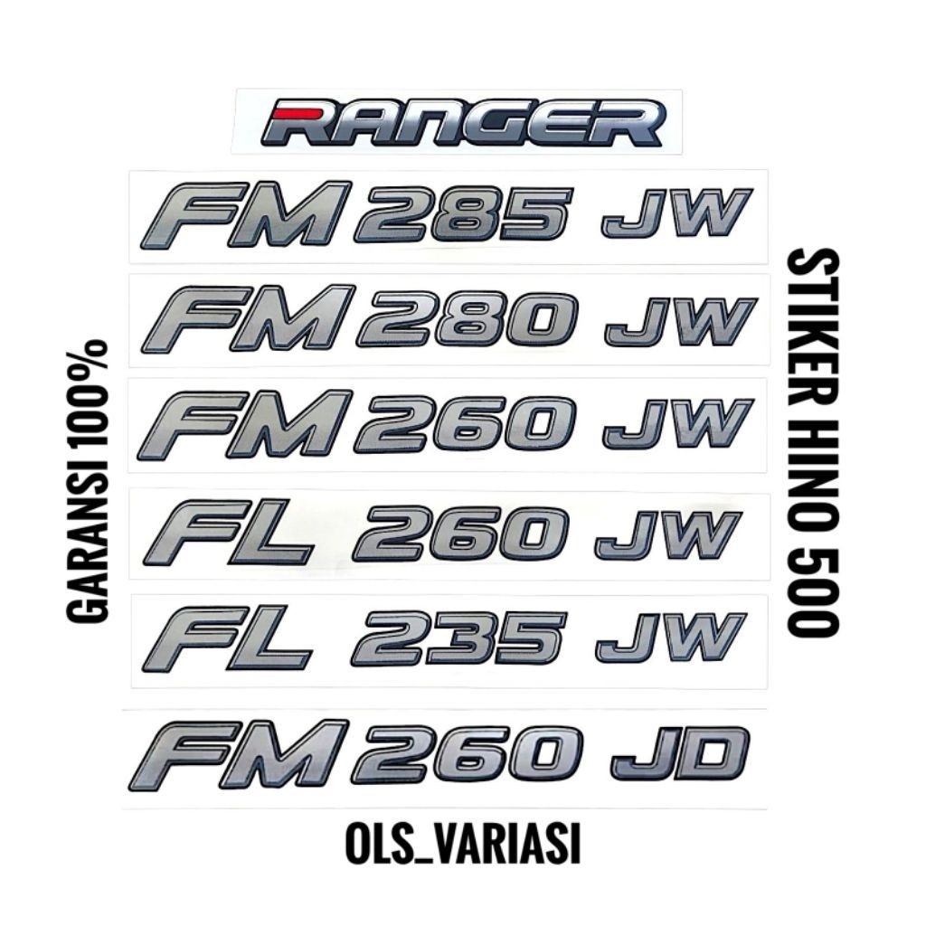 stiker hino 500 ranger / stiker hino 500 lohan / stiker fm 285 jw / stiker fm 280 jw / stiker fm 260