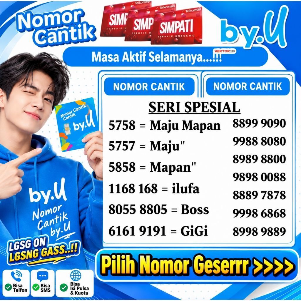 Nomor Cantik Spesial Telkomsel & By.U NasionaL 5758 8055 1168 8899 Pilih Nomor