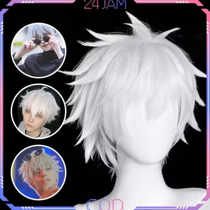 RAFENU Wig Gojo Satoru Karakter Rambut Palsu Cosplay Anime Wig Rambut Palsu Satoru Gojo