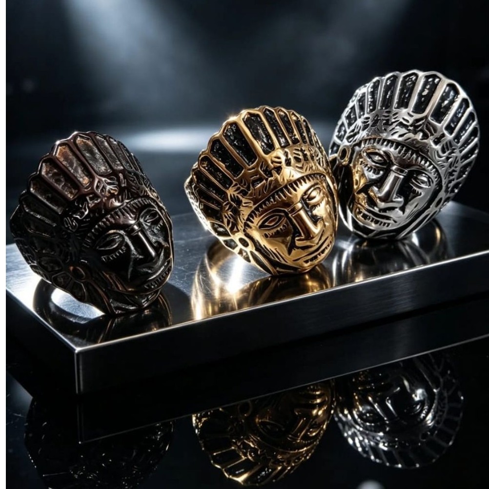 Cincin Titanium Kepala Suku Indian Skullring Apache