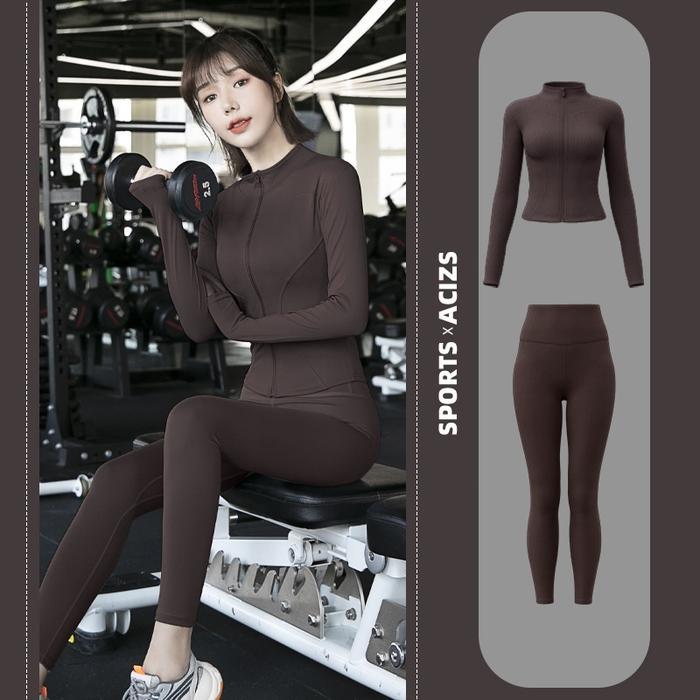 Setelan Baju Jaket Olahraga Wanita Lengan Panjang/Legging Wanita Celana Olahraga HighWaist Yoga Pant