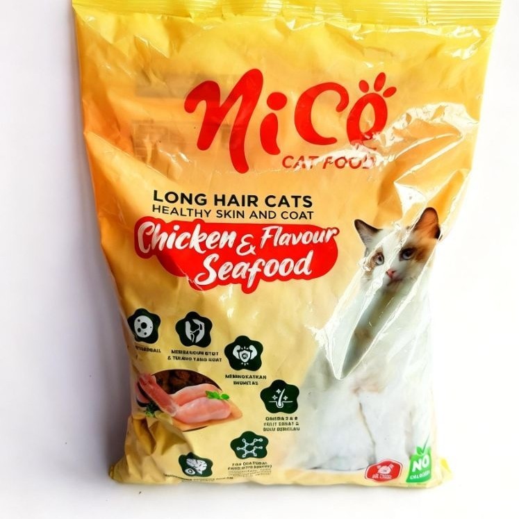 NICE Makanan Kucing Rasa Ayam & Seafood Dukung Kulit Rambut Omega 3 6 500g