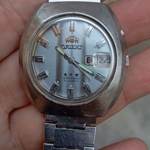 jam tangan orient crystal dial grey sunbrust second bekas original