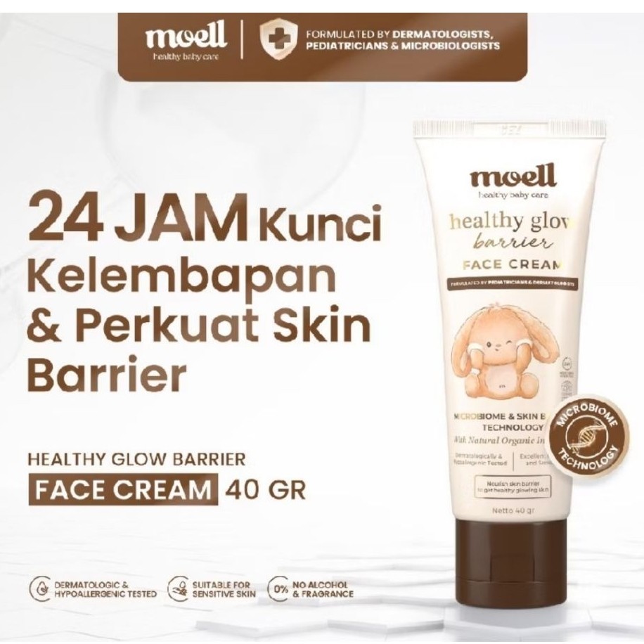 Moell Face Cream Healthy Glow Barrier 40gr / Krim Muka Bayi dan Anak /Moell Krim Wajah/ Pelembab Waj