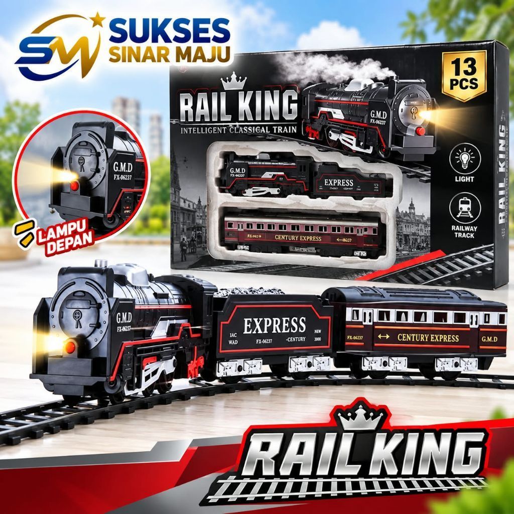 Sukses - Mainan Anak Kereta Api Rail King Classical Train - Train Set Rail King 13 Pcs