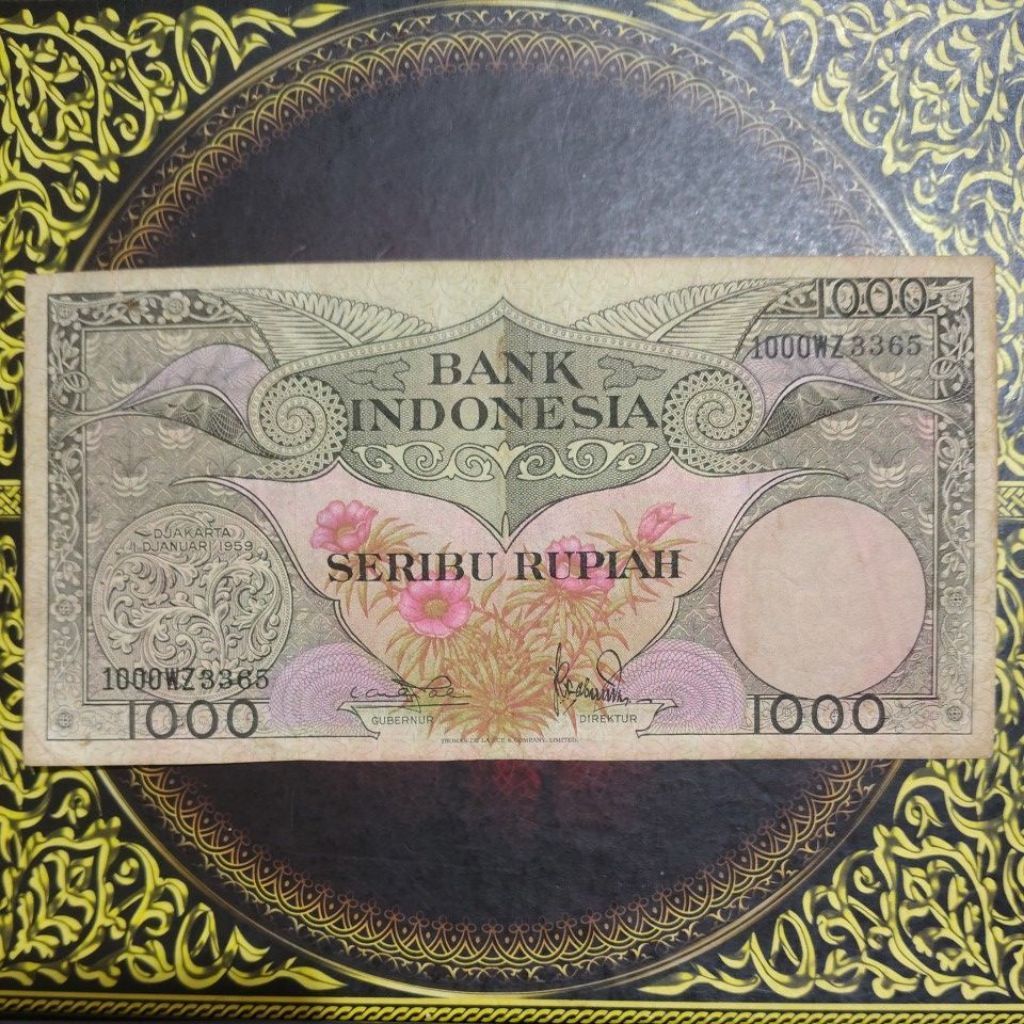 Uang Seri Bunga 1000 rupiah 1959 vf utuh