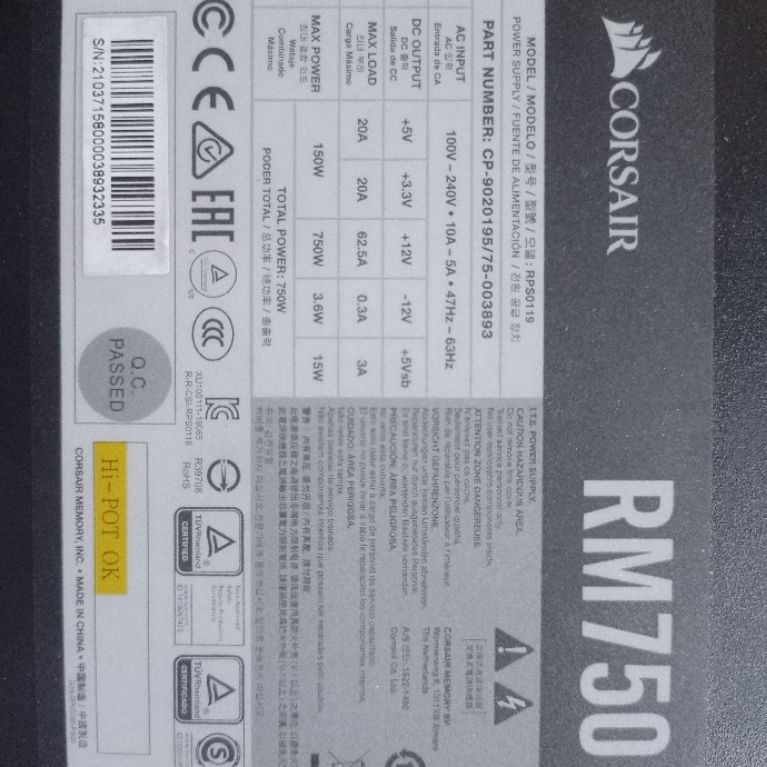 PSU 80+ gold Corsair RM 750