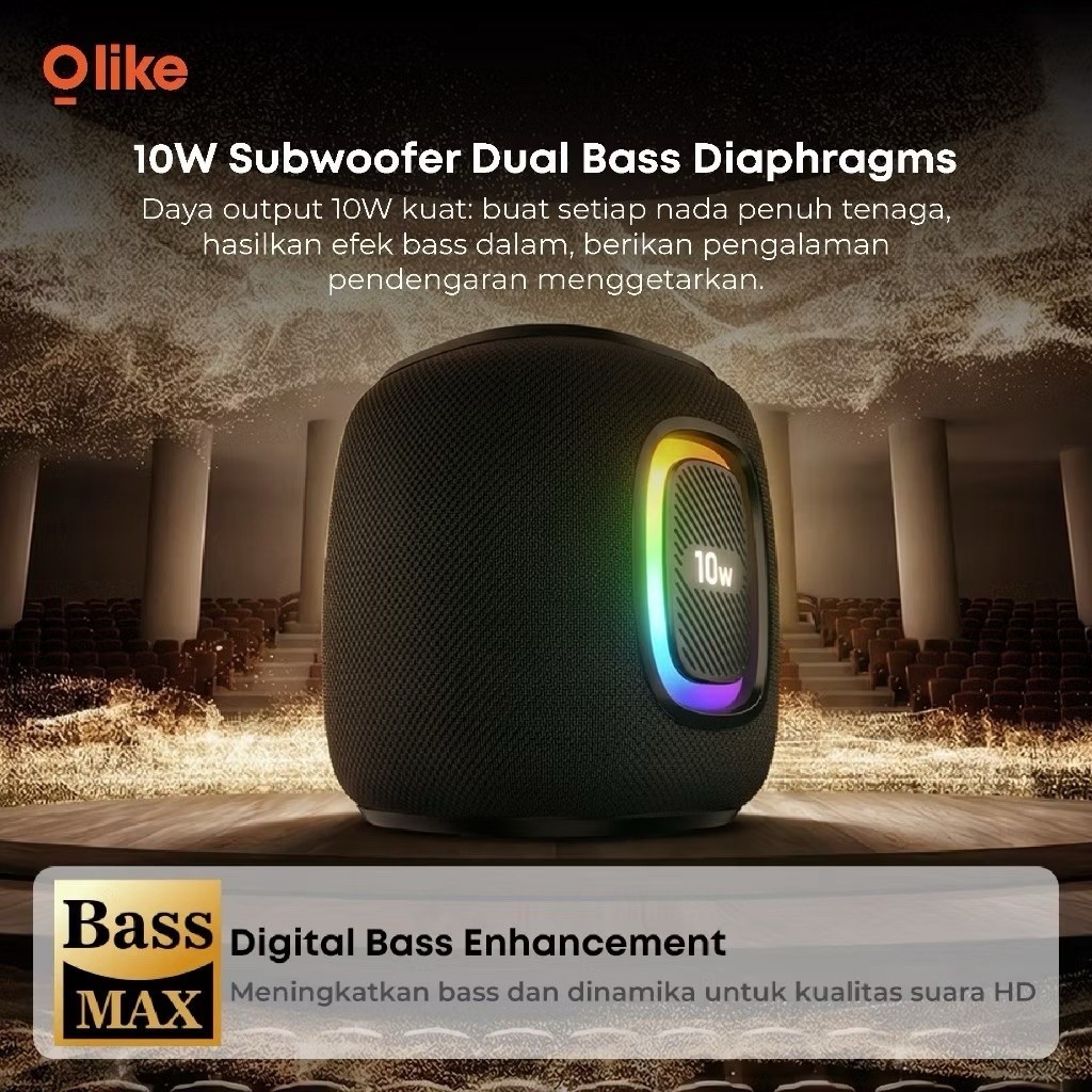 Olike Bluetooth Speaker Subwoofer Dual Bass 10W SV6 TWS Wireless Portable Speaker RGB Light 2000mAh