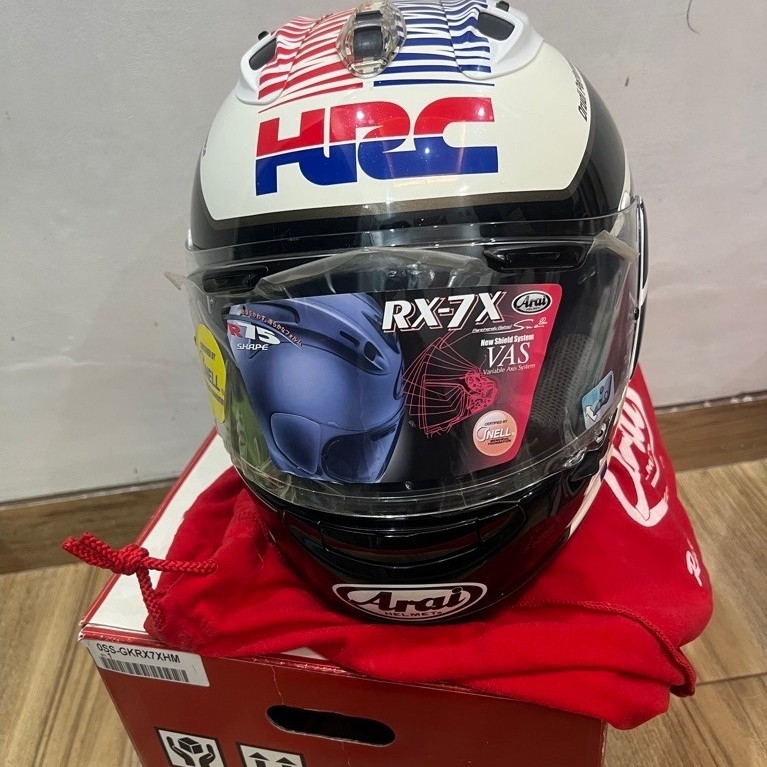 Helm Arai RX-7X VAS full face motif HRC warna hitam putih