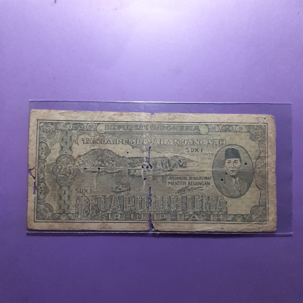 Uang kuno 25 rupiah ori 1947