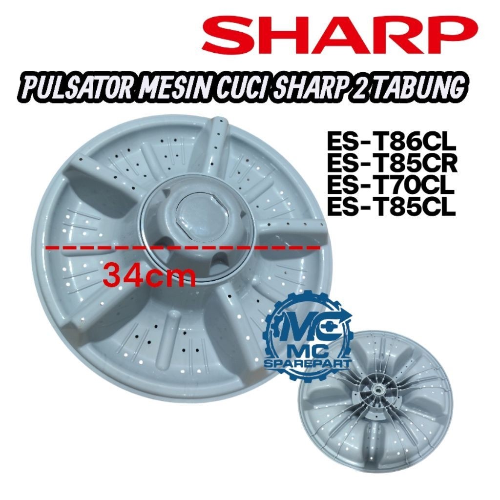 Sharp Pulsator Mesin Cuci 2 Tabung ES-T86CL ES-T85CR ES-T70CL ES-T85CL 34cm
