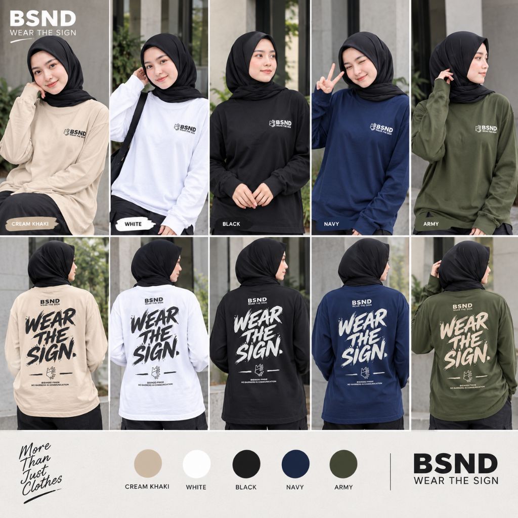 Kaos Bisindo BSND Wear The Sign Bahan Cotton Bamboo Lengan Panjang