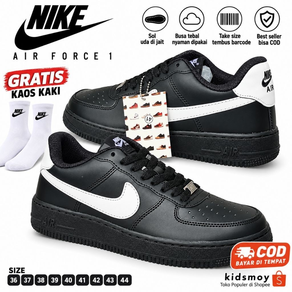 Sepatu Sneakers Nike Air Force 1 Hitam Putih Ukuran 37-45