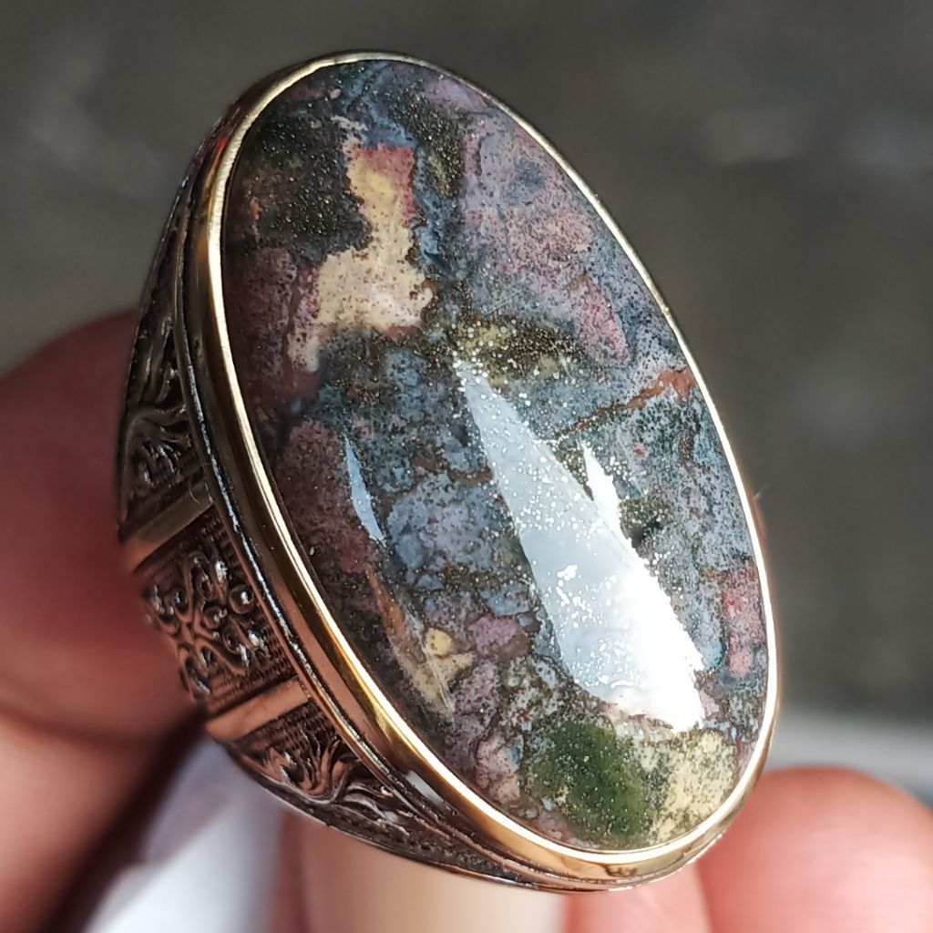 Batu Pancawarna Pasir Emas - Cincin Batu Pancawarna - Batu Pancawarna - Batu Akik Pancawarna