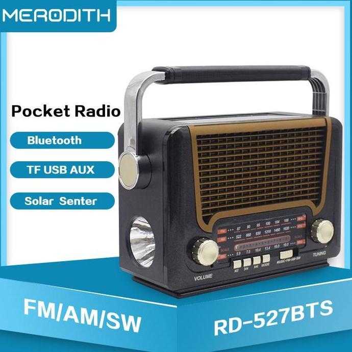 Radio Portabel 527BTS FM/AM/SW radio jadul Bluetooth Speaker Solar Senter USB TF FREE Baterai 800MAH