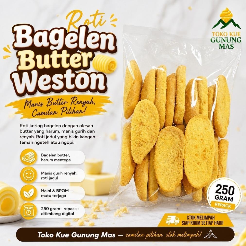 Roti Bagelen Butter Weston 250gr / Bagelan Mentega Roti Kering Bagelen Butter Jadul Manis