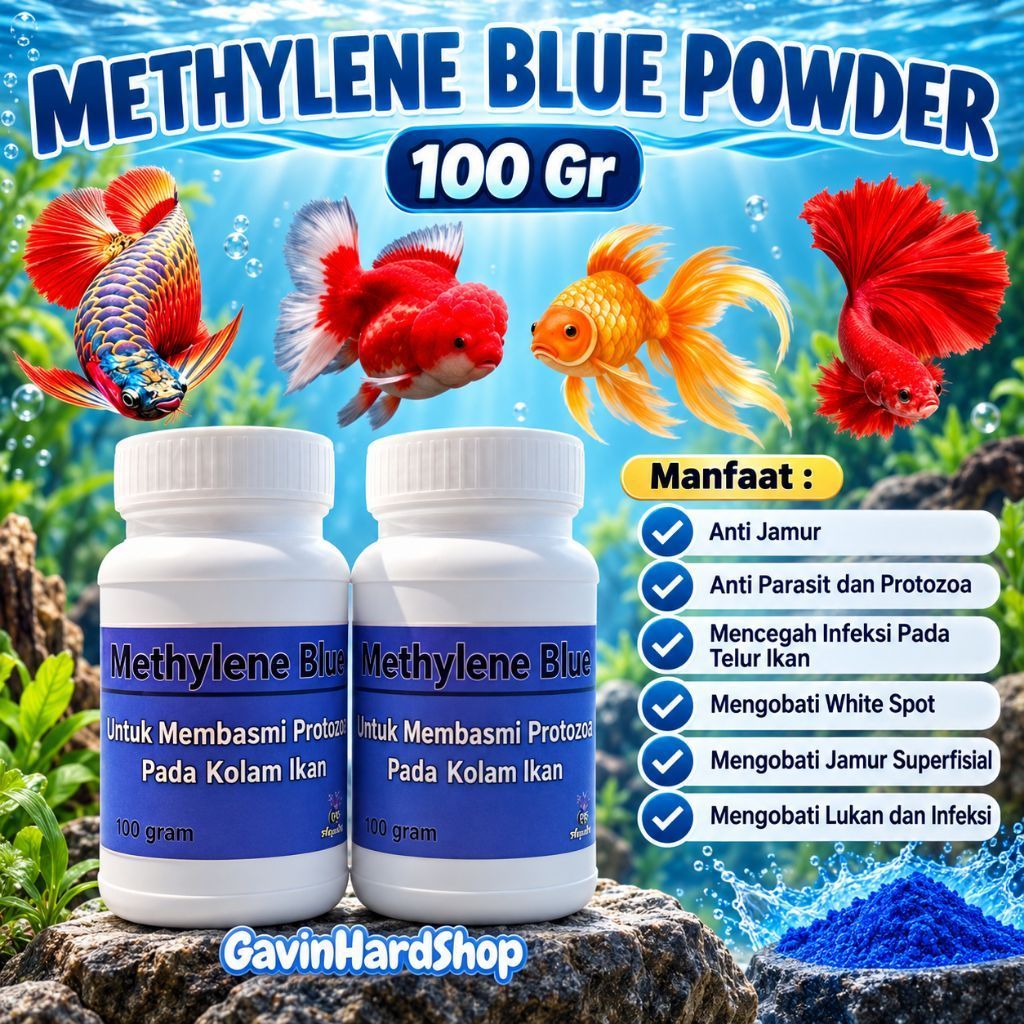 Methylene Metilin Metlin Blue Powder Serbuk 100 Gr Obat Ikan Hias Anti Jamur dan Parasit