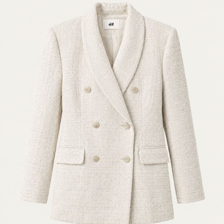 Blazer Wanita Tweet Putih HnM | Blazer Kantor Formal Casual | Outer Wanita Modern
