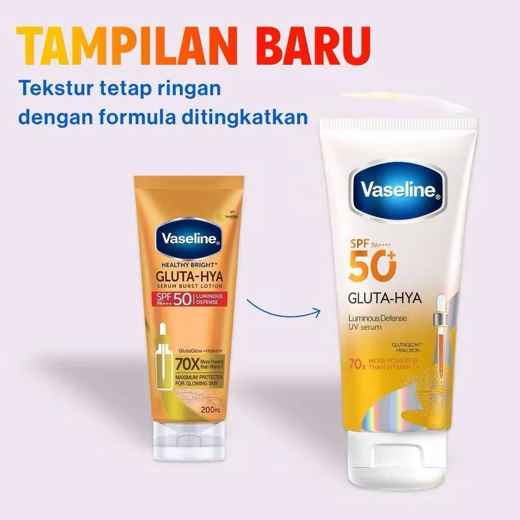 VASELINE GLUTA HYA SPF 50 PA+++ SERUM BURST SUNSCREEN SUNBLOCK BADAN ANTI BELANG READY ORI 100% GARA