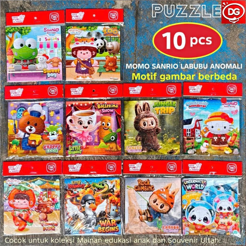 PAKET 10 PCS MOMO PUZZLE JIGSAW DG KARAKTER MAINAN EDUKASI ANAK MOMO SANRIO LABUBU - GIFT SOUVENIR U