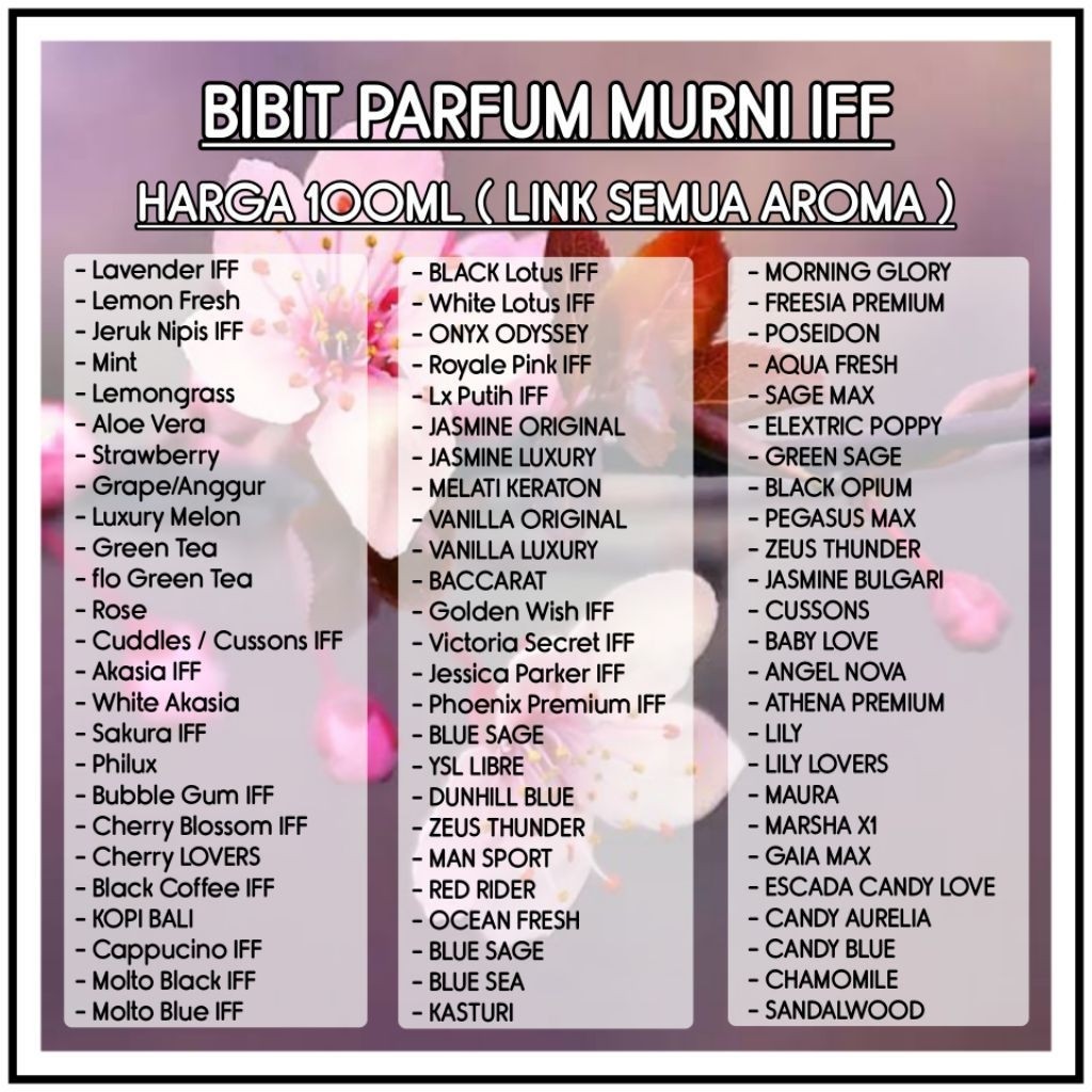 BIBIT PARFUM MURNI IFF 100ML ( SEMUA AROMA ) / BIBIT PARFUM IFF 100ML / BIANG PARFUM MURNI by IFF