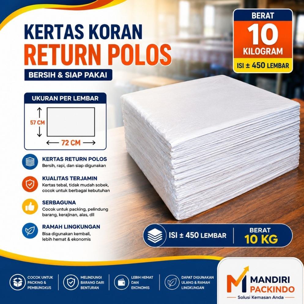Koran Return Polos Bersih 10 Kg - Kertas Koran Bekas untuk Packing, Pembungkus Barang, Packing Olsho