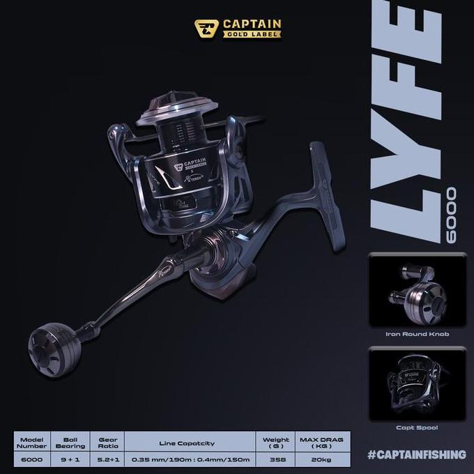 Reel Pancing, Reel Captain Lyfe G0Ld Label X Teben 2000 3000 4000 6000, Warna Silver Dan Gunsmoke Ik
