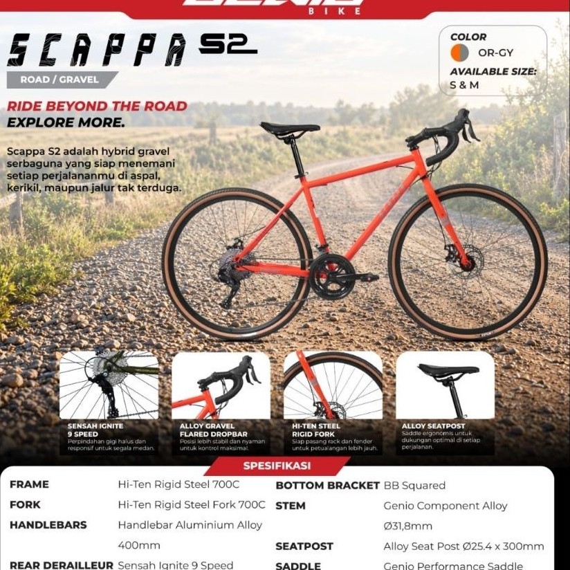 Sepeda Balap GENIO  SCAPPA S2 Gravel 700cc Roadbike